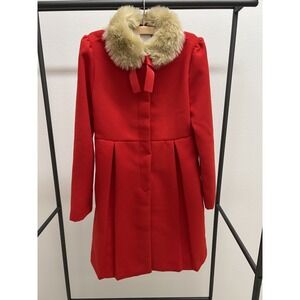 Janie and Jack Girls Red Coat Faux Fur Collar. Winter Dress Jacket.  Size 10-12